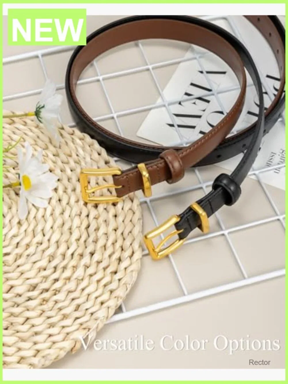 Women's Faux Leather Belt with Gold Buckle 1